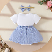 Carregar imagem no visualizador da galeria, Body vestido blanco con rayas azul de oso y vincha
