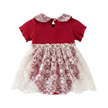 Cargar imagen en el visor de la galería, Body vestido bordo con falda de tul, encajes crema y moño
