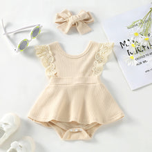 Cargar imagen en el visor de la galería, Body vestido acanalado con encajes y vincha
