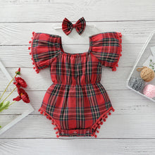 Carregar imagem no visualizador da galeria, Body cuadrille rojo con pompom y vincha
