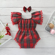 Carregar imagem no visualizador da galeria, Body cuadrille rojo con pompom y vincha
