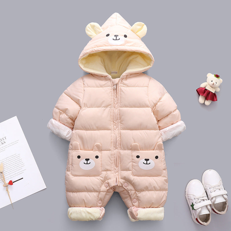 Body enterizo polar rosa de oso con capucha y orejas