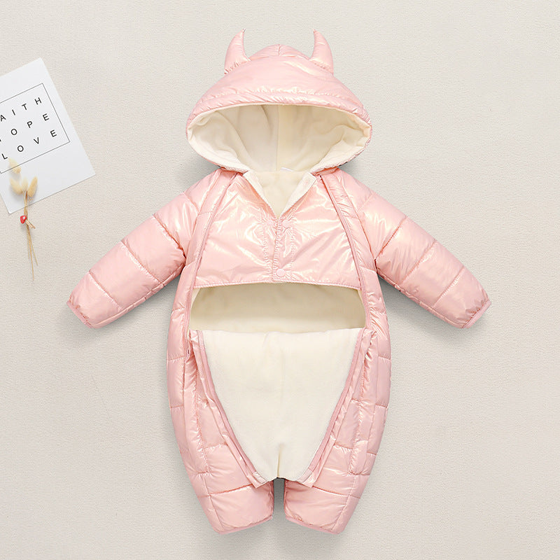 Body enterizo polar rosa de vaca con capucha y cuernos
