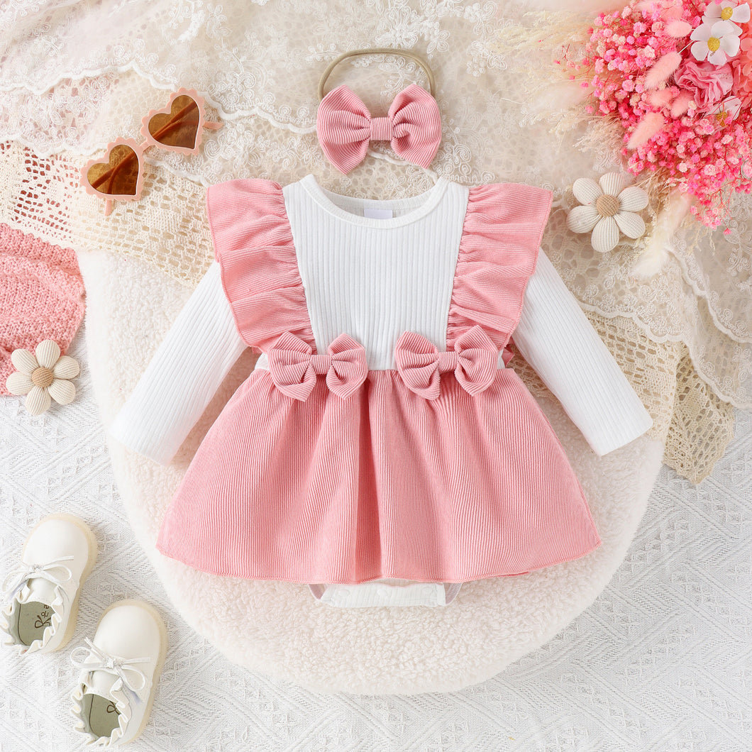 Body vestido blanco doble color con volados y vincha