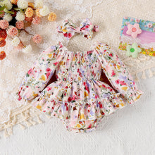 Cargar imagen en el visor de la galería, Body vestido engomado, crema con estampas de flores y vincha
