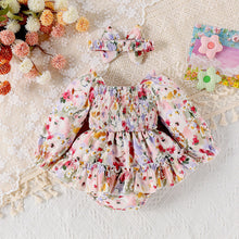 Cargar imagen en el visor de la galería, Body vestido engomado, crema con estampas de flores y vincha
