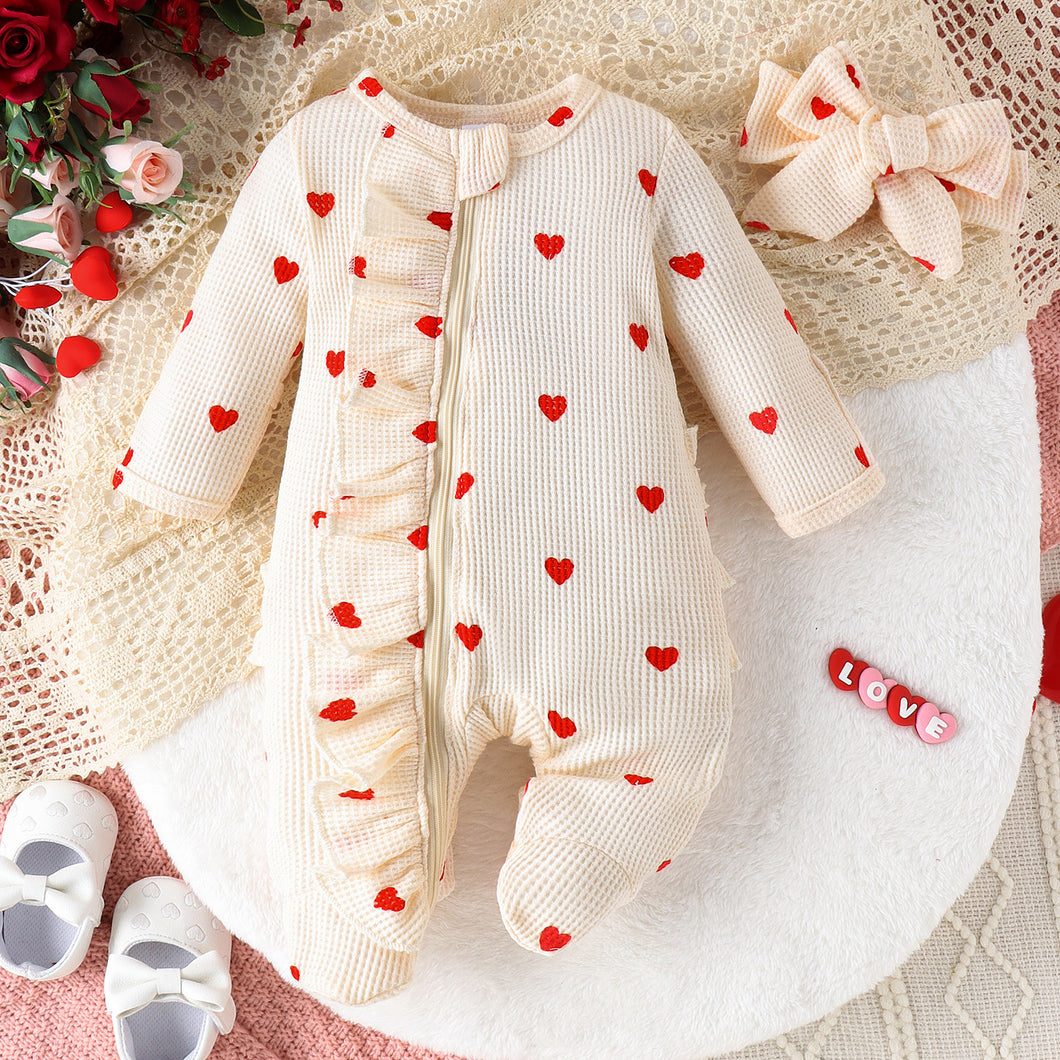 Body osito estampas de corazones con vincha