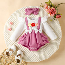 Cargar imagen en el visor de la galería, Body blanco de flores con cubre pañal pink  y vincha
