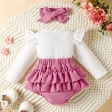 Cargar imagen en el visor de la galería, Body blanco de flores con cubre pañal pink  y vincha
