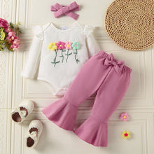 Cargar imagen en el visor de la galería, Body blanco de flores y pantalón pata ancha con vincha
