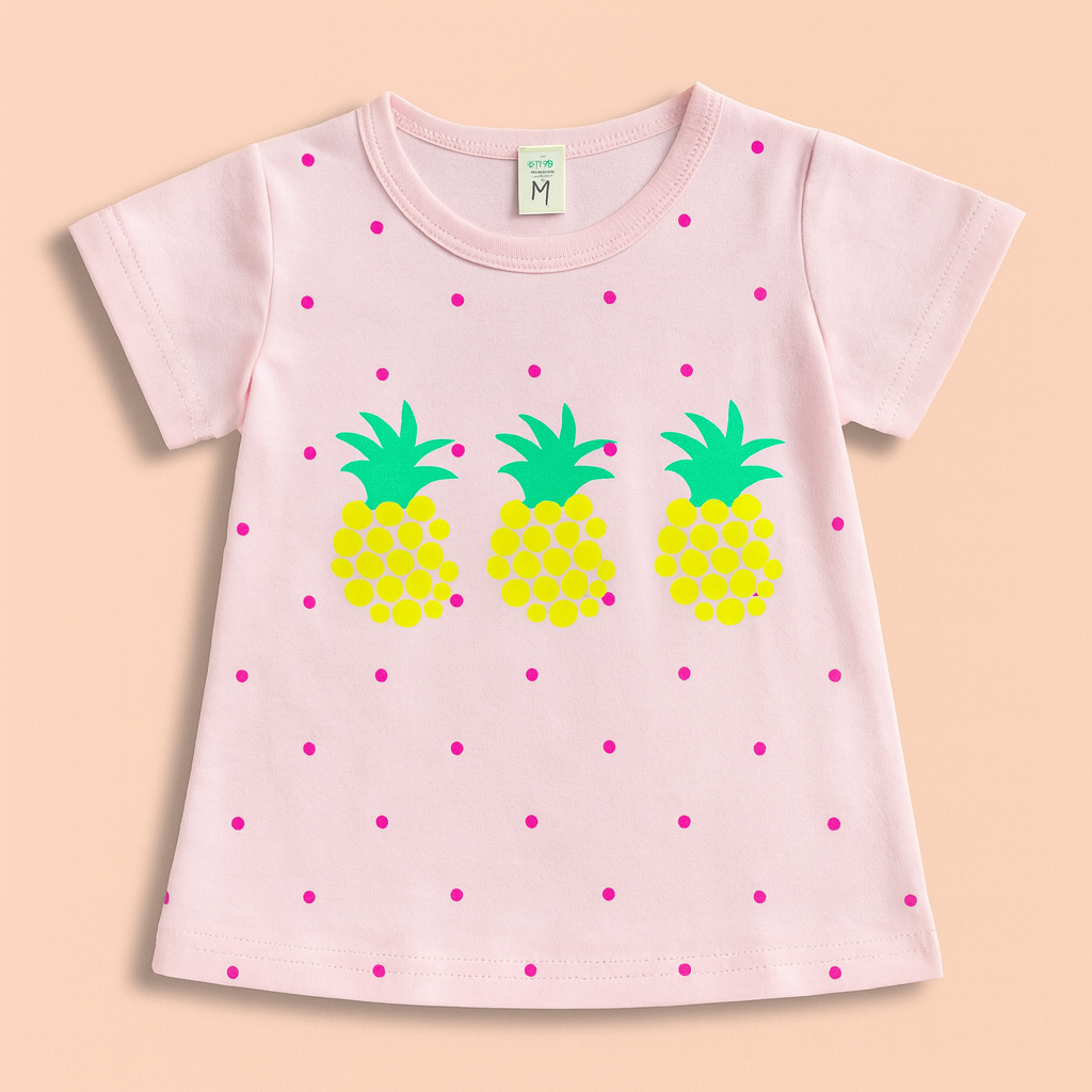 Remera rosa con estampas de piñas