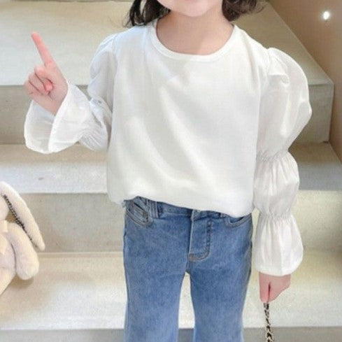 Blusa manga larga liso con mangas engomadas