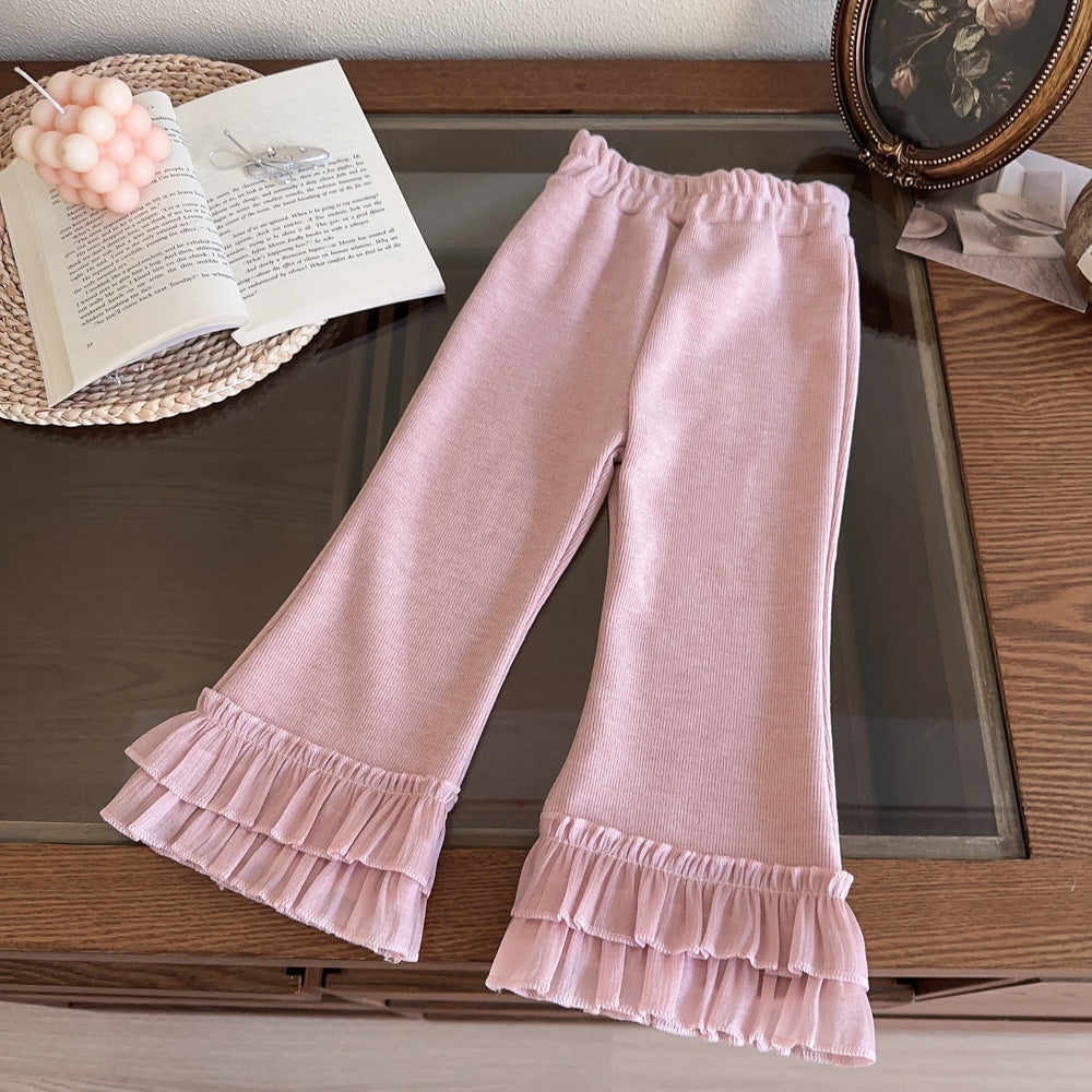 Pantalón pata ancha con volado de tul