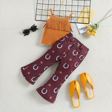 Cargar imagen en el visor de la galería, Blusa con flecos y pantalón pata ancha marrón tipo cowgirl
