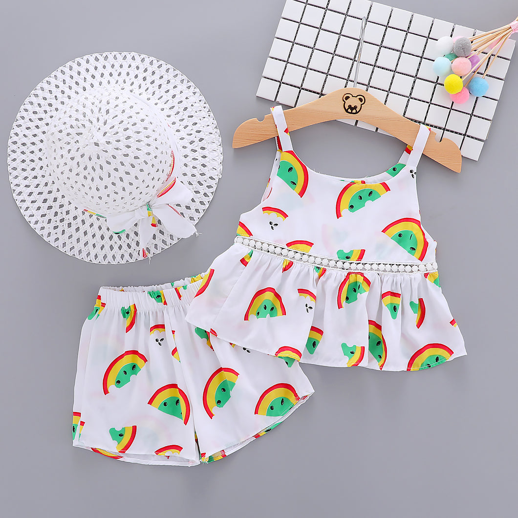 Blusa blanca de sandia con short y sombrero