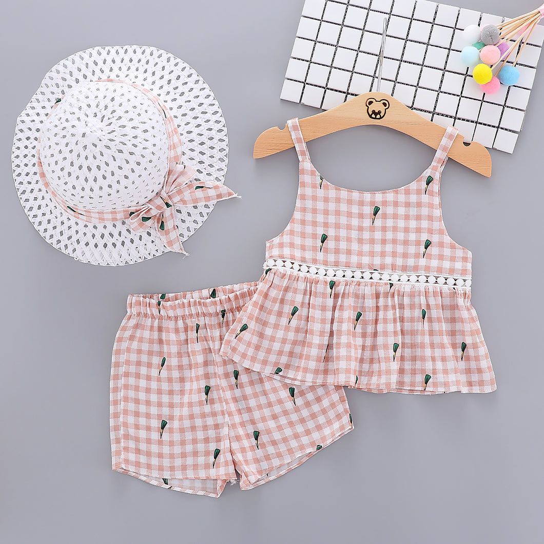 Blusa y short cuadrille salmón con sombrero