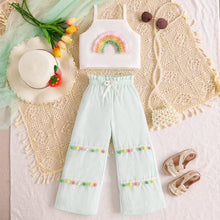 Carregar imagem no visualizador da galeria, Crop blanco de arcoiris y pantalón tipo palazo con pompom

