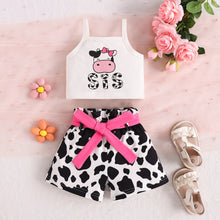 Carregar imagem no visualizador da galeria, Crop blanco y short de vaca con cinto pink
