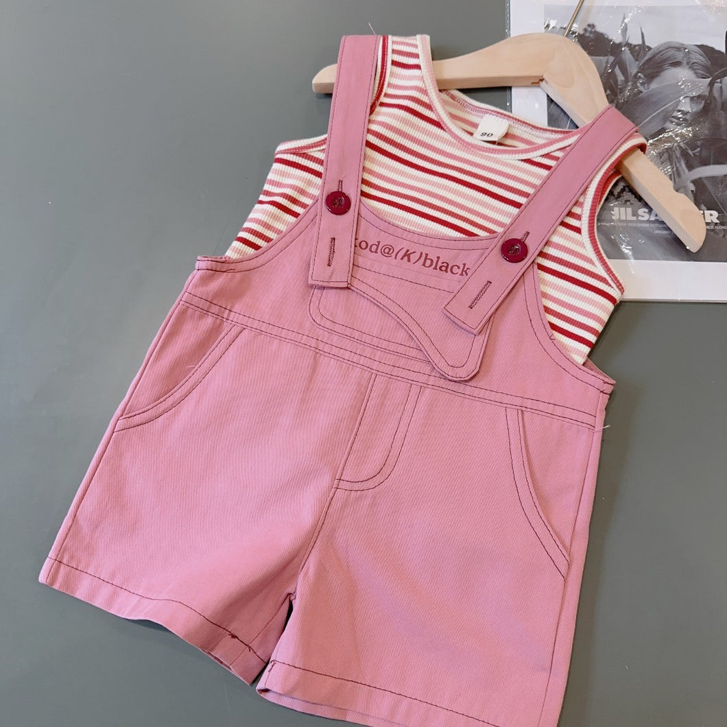 Blusa a rayas con jardinera rosa viejo
