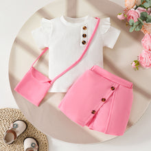 Carregar imagem no visualizador da galeria, Blusa blanco acanalado y short pollera con cartera
