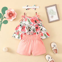 Cargar imagen en el visor de la galería, Blusa escalonada de flores y short rosa con vincha
