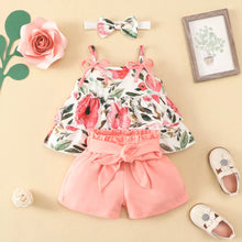 Cargar imagen en el visor de la galería, Blusa escalonada de flores y short rosa con vincha
