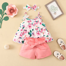 Carregar imagem no visualizador da galeria, Blusa escalonada de flores y short salmón con vincha

