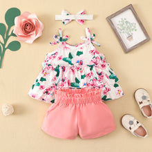 Carregar imagem no visualizador da galeria, Blusa escalonada de flores y short salmón con vincha
