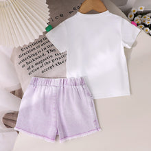 Carregar imagem no visualizador da galeria, Blusa blanco con detalles y short jeans lila

