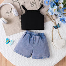 Cargar imagen en el visor de la galería, Crop negro con moño y short pollera tipo jeans

