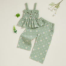 Cargar imagen en el visor de la galería, Blusa engomado y pantalón tipo palazo con estampas de margaritas
