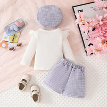 Cargar imagen en el visor de la galería, Blusa blanco con moño y short pollera cuadrille con boina
