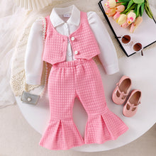 Cargar imagen en el visor de la galería, Camisa blanca con chaleco y pantalón pata ancha rosa
