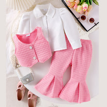 Cargar imagen en el visor de la galería, Camisa blanca con chaleco y pantalón pata ancha rosa
