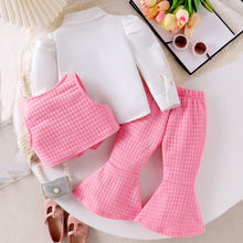 Cargar imagen en el visor de la galería, Camisa blanca con chaleco y pantalón pata ancha rosa

