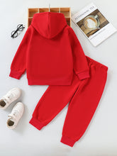 Cargar imagen en el visor de la galería, Abrigo con capucha y pantalón rojo con estampas
