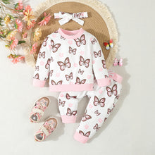 Cargar imagen en el visor de la galería, Blusa con pantalón blanco de mariposas y vincha
