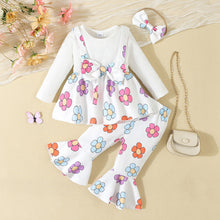 Cargar imagen en el visor de la galería, Blusa blanco con falso tirante, pantalón con flores colorido y vincha
