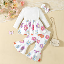 Cargar imagen en el visor de la galería, Blusa blanco con falso tirante, pantalón con flores colorido y vincha
