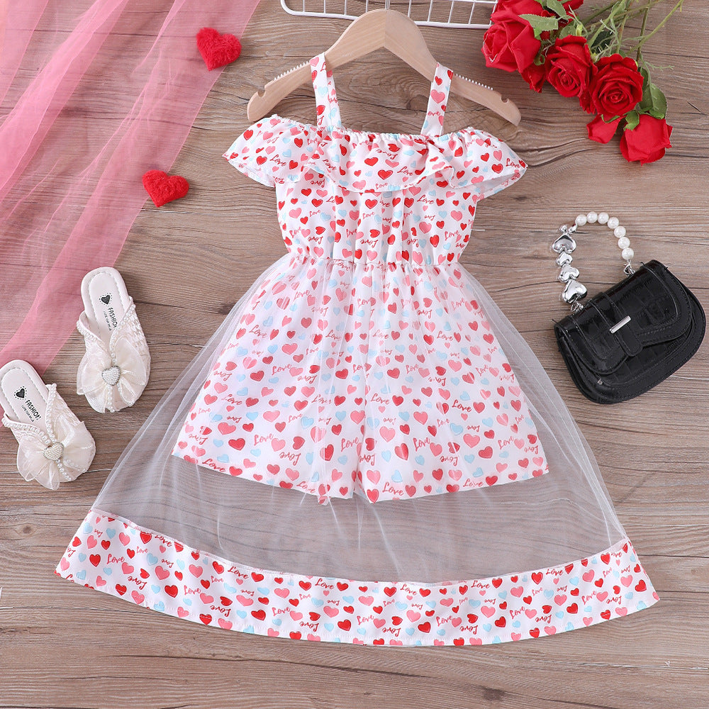 Enterizo Blanco con estampas de corazones y falda de tul