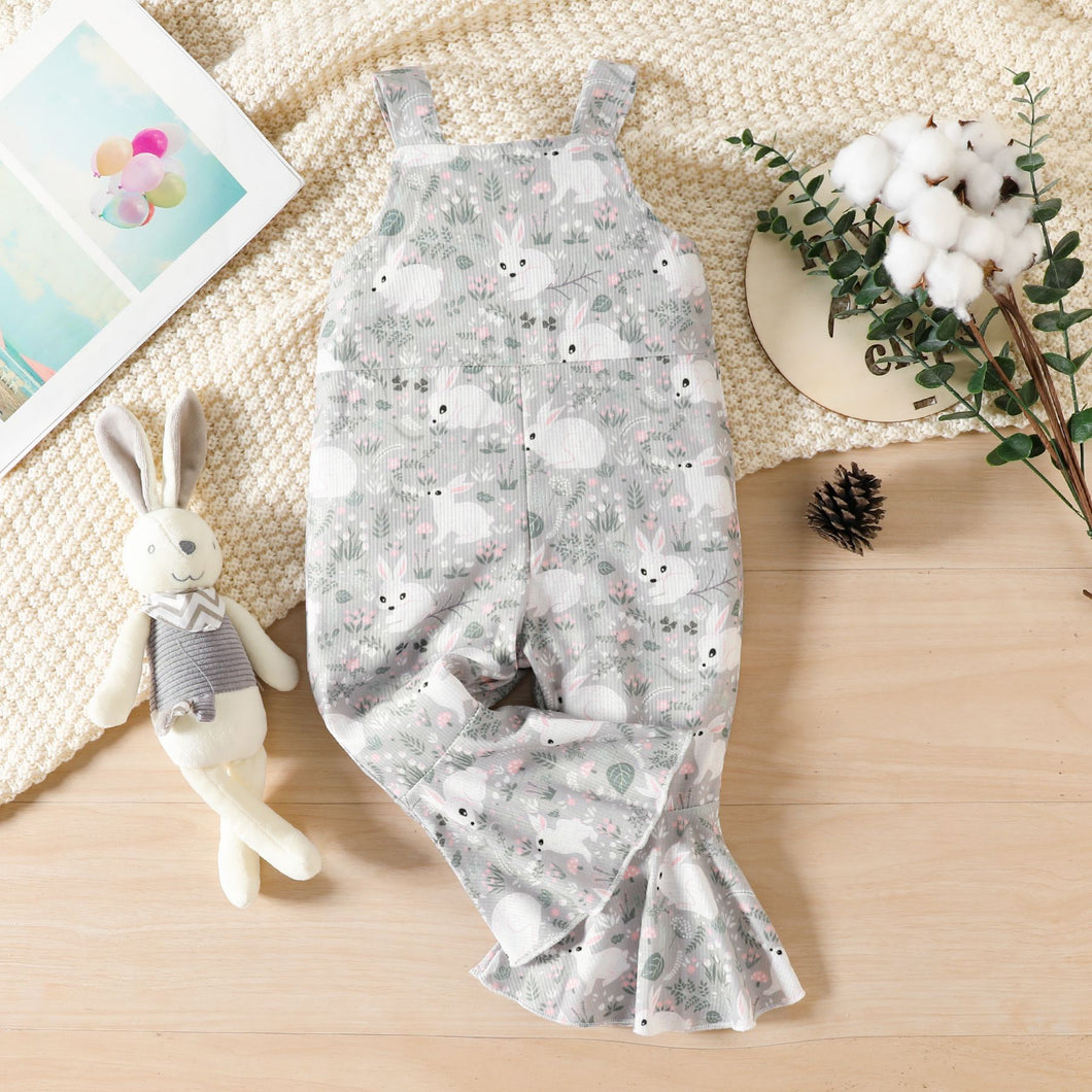 Enterizo gris con pata ancha  y estampas de conejos