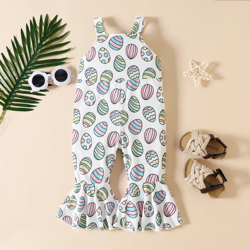 Enterizo blanco con pata ancha  y estampas de huevos de pascuas
