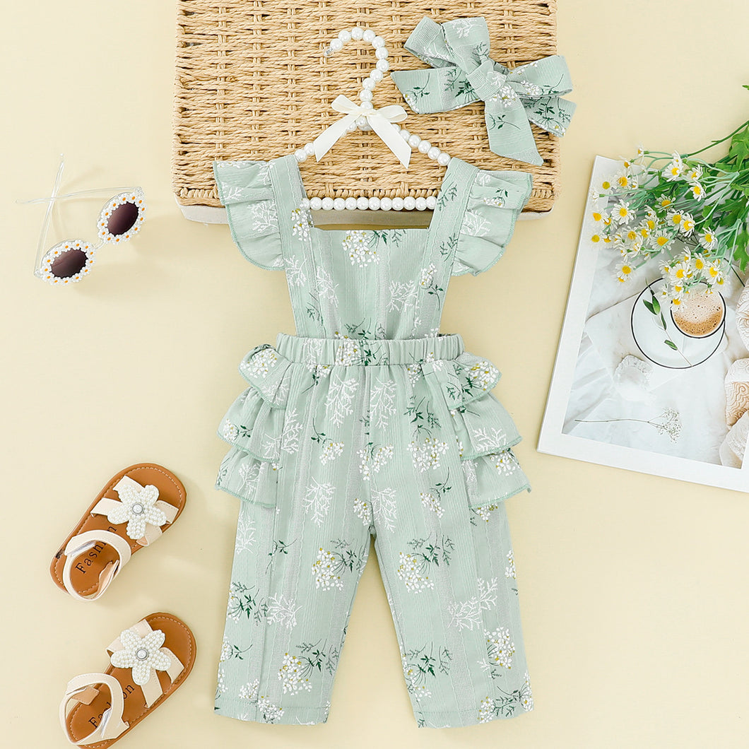 Enterizo verde con estampas de flores y vincha
