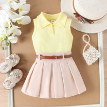 Carregar imagem no visualizador da galeria, Blusa acanalada con pollera tableada y cinto
