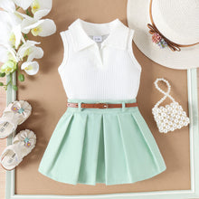 Carregar imagem no visualizador da galeria, Blusa acanalada con pollera tableada y cinto
