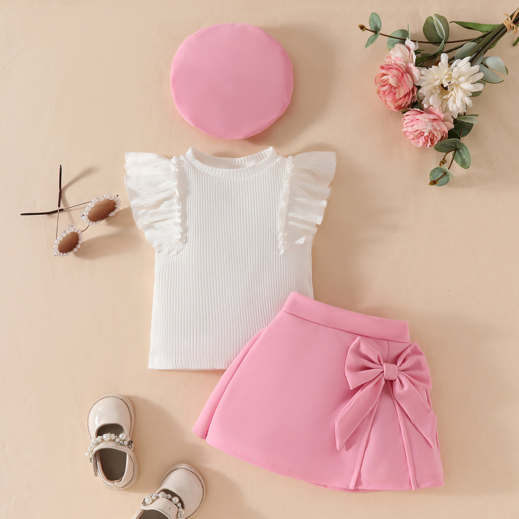 Blusa acanalado blanco con pollera y boina