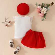 Carregar imagem no visualizador da galeria, Blusa acanalado blanco con pollera y boina
