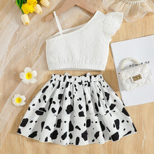 Cargar imagen en el visor de la galería, Crop blanco y pollera con estampas estilo vaca
