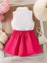 Cargar imagen en el visor de la galería, Blusa blanco con detalles de flor y pollera tableada pink
