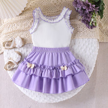 Carregar imagem no visualizador da galeria, Blusa blanco y pollera con volados lila
